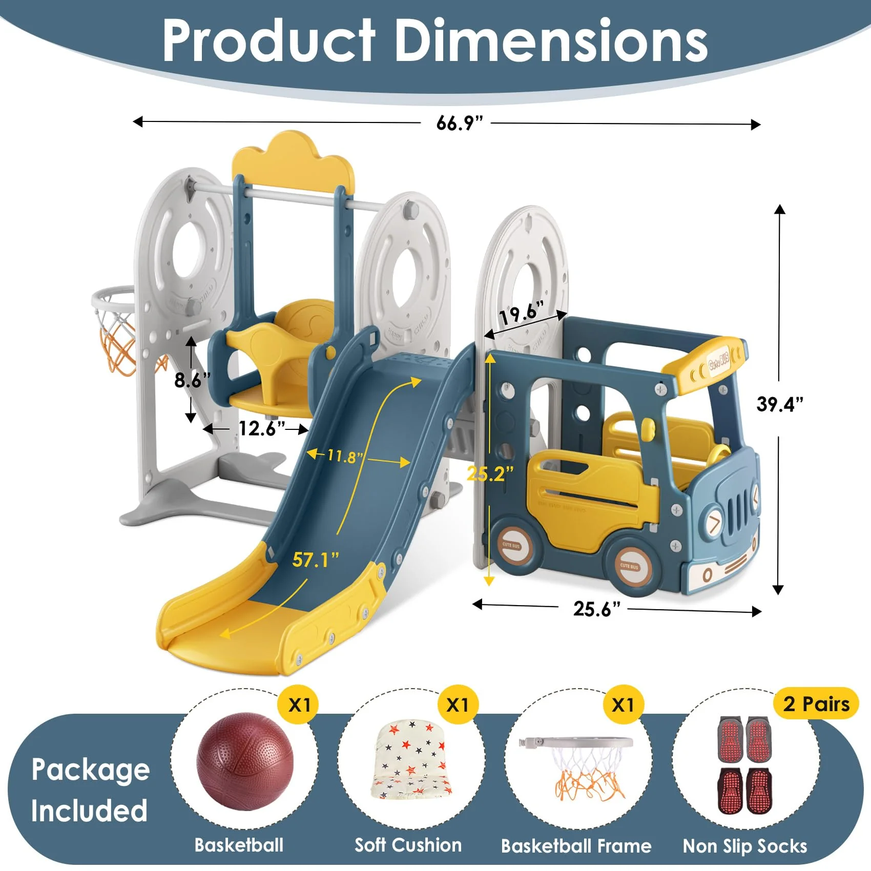 BIERUM 5 in 1 Toddler Slide and Swing Set for Toddlers Age 1-3